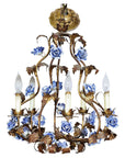 Floral Gilt Chandelier with Blue and White Porcelain Roses, Five Lights-1. Asian & Chinese Furniture, Art, Antiques, Vintage Home Décor for sale at FEA Home