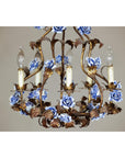 Floral Gilt Chandelier with Blue and White Porcelain Roses, Five Lights-2. Asian & Chinese Furniture, Art, Antiques, Vintage Home Décor for sale at FEA Home