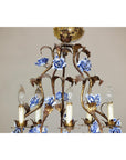 Floral Gilt Chandelier with Blue and White Porcelain Roses, Five Lights-3. Asian & Chinese Furniture, Art, Antiques, Vintage Home Décor for sale at FEA Home