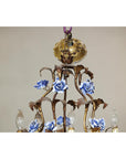 Floral Gilt Chandelier with Blue and White Porcelain Roses, Five Lights-4. Asian & Chinese Furniture, Art, Antiques, Vintage Home Décor for sale at FEA Home