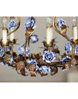 Floral Gilt Chandelier with Blue and White Porcelain Roses, Five Lights-6. Asian & Chinese Furniture, Art, Antiques, Vintage Home Décor for sale at FEA Home