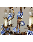 Floral Gilt Chandelier with Blue and White Porcelain Roses, Five Lights-7. Asian & Chinese Furniture, Art, Antiques, Vintage Home Décor for sale at FEA Home