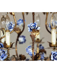 Floral Gilt Chandelier with Blue and White Porcelain Roses, Five Lights-8. Asian & Chinese Furniture, Art, Antiques, Vintage Home Décor for sale at FEA Home
