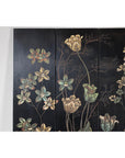 Four-Panel Black Lacquer Folding Screen with Hand-Painted Floral Design-3. Asian & Chinese Furniture, Art, Antiques, Vintage Home Décor for sale at FEA Home