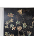 Four-Panel Black Lacquer Folding Screen with Hand-Painted Floral Design-4. Asian & Chinese Furniture, Art, Antiques, Vintage Home Décor for sale at FEA Home