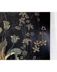 Four-Panel Black Lacquer Folding Screen with Hand-Painted Floral Design-5. Asian & Chinese Furniture, Art, Antiques, Vintage Home Décor for sale at FEA Home