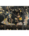 Four-Panel Black Lacquer Screen with Birds, Blossoms, and Brass Feet-10. Asian & Chinese Furniture, Art, Antiques, Vintage Home Décor for sale at FEA Home