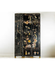 Four-Panel Black Lacquer Screen with Birds, Blossoms, and Brass Feet-12. Asian & Chinese Furniture, Art, Antiques, Vintage Home Décor for sale at FEA Home