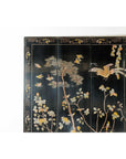Four-Panel Black Lacquer Screen with Birds, Blossoms, and Brass Feet-3. Asian & Chinese Furniture, Art, Antiques, Vintage Home Décor for sale at FEA Home