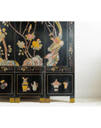 Four-Panel Black Lacquer Screen with Birds, Blossoms, and Brass Feet-8. Asian & Chinese Furniture, Art, Antiques, Vintage Home Décor for sale at FEA Home