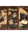 Four-Panel Black Lacquer Screen with Painted Narrative and Animal Scenes-10. Asian & Chinese Furniture, Art, Antiques, Vintage Home Décor for sale at FEA Home