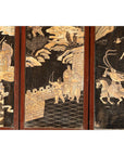 Four-Panel Black Lacquer Screen with Painted Narrative and Animal Scenes-12. Asian & Chinese Furniture, Art, Antiques, Vintage Home Décor for sale at FEA Home