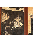 Four-Panel Black Lacquer Screen with Painted Narrative and Animal Scenes-13. Asian & Chinese Furniture, Art, Antiques, Vintage Home Décor for sale at FEA Home