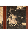 Four-Panel Black Lacquer Screen with Painted Narrative and Animal Scenes-14. Asian & Chinese Furniture, Art, Antiques, Vintage Home Décor for sale at FEA Home