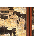Four-Panel Black Lacquer Screen with Painted Narrative and Animal Scenes-15. Asian & Chinese Furniture, Art, Antiques, Vintage Home Décor for sale at FEA Home