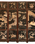 Four-Panel Black Lacquer Screen with Painted Narrative and Animal Scenes-1. Asian & Chinese Furniture, Art, Antiques, Vintage Home Décor for sale at FEA Home