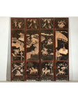 Four-Panel Black Lacquer Screen with Painted Narrative and Animal Scenes-2. Asian & Chinese Furniture, Art, Antiques, Vintage Home Décor for sale at FEA Home