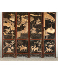 Four-Panel Black Lacquer Screen with Painted Narrative and Animal Scenes-4. Asian & Chinese Furniture, Art, Antiques, Vintage Home Décor for sale at FEA Home