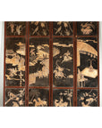 Four-Panel Black Lacquer Screen with Painted Narrative and Animal Scenes-5. Asian & Chinese Furniture, Art, Antiques, Vintage Home Décor for sale at FEA Home