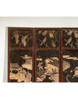 Four-Panel Black Lacquer Screen with Painted Narrative and Animal Scenes-6. Asian & Chinese Furniture, Art, Antiques, Vintage Home Décor for sale at FEA Home