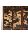 Four-Panel Black Lacquer Screen with Painted Narrative and Animal Scenes-7. Asian & Chinese Furniture, Art, Antiques, Vintage Home Décor for sale at FEA Home