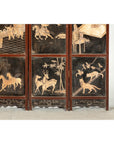 Four-Panel Black Lacquer Screen with Painted Narrative and Animal Scenes-9. Asian & Chinese Furniture, Art, Antiques, Vintage Home Décor for sale at FEA Home