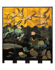 Four-Panel Gilt and Lacquer Folding Screen with Cranes and Lotus-19. Asian & Chinese Furniture, Art, Antiques, Vintage Home Décor for sale at FEA Home
