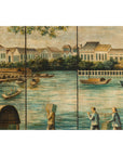 Four-Panel Painted Screen Depicting Boats and Riverside Figures-10. Asian & Chinese Furniture, Art, Antiques, Vintage Home Décor for sale at FEA Home