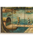 Four-Panel Painted Screen Depicting Boats and Riverside Figures-14. Asian & Chinese Furniture, Art, Antiques, Vintage Home Décor for sale at FEA Home
