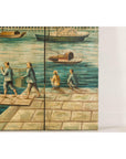 Four-Panel Painted Screen Depicting Boats and Riverside Figures-18. Asian & Chinese Furniture, Art, Antiques, Vintage Home Décor for sale at FEA Home