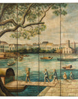 Four-Panel Painted Screen Depicting Boats and Riverside Figures-1. Asian & Chinese Furniture, Art, Antiques, Vintage Home Décor for sale at FEA Home