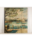 Four-Panel Painted Screen Depicting Boats and Riverside Figures-2. Asian & Chinese Furniture, Art, Antiques, Vintage Home Décor for sale at FEA Home