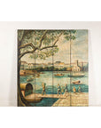 Four-Panel Painted Screen Depicting Boats and Riverside Figures-4. Asian & Chinese Furniture, Art, Antiques, Vintage Home Décor for sale at FEA Home