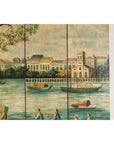 Four-Panel Painted Screen Depicting Boats and Riverside Figures-6. Asian & Chinese Furniture, Art, Antiques, Vintage Home Décor for sale at FEA Home