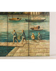 Four-Panel Painted Screen Depicting Boats and Riverside Figures-7. Asian & Chinese Furniture, Art, Antiques, Vintage Home Décor for sale at FEA Home