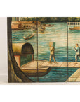 Four-Panel Painted Screen Depicting Boats and Riverside Figures-8. Asian & Chinese Furniture, Art, Antiques, Vintage Home Décor for sale at FEA Home