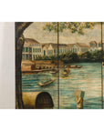 Four-Panel Painted Screen Depicting Boats and Riverside Figures-9. Asian & Chinese Furniture, Art, Antiques, Vintage Home Décor for sale at FEA Home