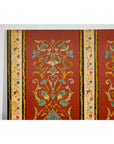 Four-Panel Red Lacquer Folding Screen with Hand-Painted Floral Scrollwork-11. Asian & Chinese Furniture, Art, Antiques, Vintage Home Décor for sale at FEA Home