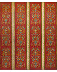 Four-Panel Red Lacquer Folding Screen with Hand-Painted Floral Scrollwork-1. Asian & Chinese Furniture, Art, Antiques, Vintage Home Décor for sale at FEA Home