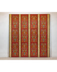 Four-Panel Red Lacquer Folding Screen with Hand-Painted Floral Scrollwork-2. Asian & Chinese Furniture, Art, Antiques, Vintage Home Décor for sale at FEA Home