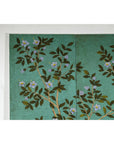 Four-Panel Screen with Hand-Painted Blossoms on Teal Ground-12. Asian & Chinese Furniture, Art, Antiques, Vintage Home Décor for sale at FEA Home