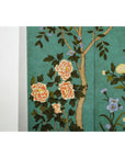 Four-Panel Screen with Hand-Painted Blossoms on Teal Ground-13. Asian & Chinese Furniture, Art, Antiques, Vintage Home Décor for sale at FEA Home