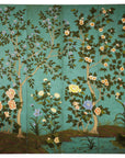 Four-Panel Screen with Hand-Painted Blossoms on Teal Ground-1. Asian & Chinese Furniture, Art, Antiques, Vintage Home Décor for sale at FEA Home
