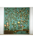 Four-Panel Screen with Hand-Painted Blossoms on Teal Ground-2. Asian & Chinese Furniture, Art, Antiques, Vintage Home Décor for sale at FEA Home