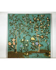 Four-Panel Screen with Hand-Painted Blossoms on Teal Ground-3. Asian & Chinese Furniture, Art, Antiques, Vintage Home Décor for sale at FEA Home