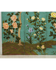 Four-Panel Screen with Hand-Painted Blossoms on Teal Ground-8. Asian & Chinese Furniture, Art, Antiques, Vintage Home Décor for sale at FEA Home