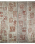 Four-Panel Screen with Seal Script Impressions in Red on Taupe Ground-1. Asian & Chinese Furniture, Art, Antiques, Vintage Home Décor for sale at FEA Home