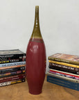 Glazed Apple Red Ceramic Vase with Skinny Mustard Green Neck - FEA Home