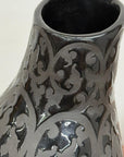 Glazed Midnight Black Ceramic Vase with Curled Floral Design - FEA Home