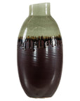 Green and Brown Vase with Drip Glaze and Asymmetric Rim-1. Asian & Chinese Furniture, Art, Antiques, Vintage Home Décor for sale at FEA Home